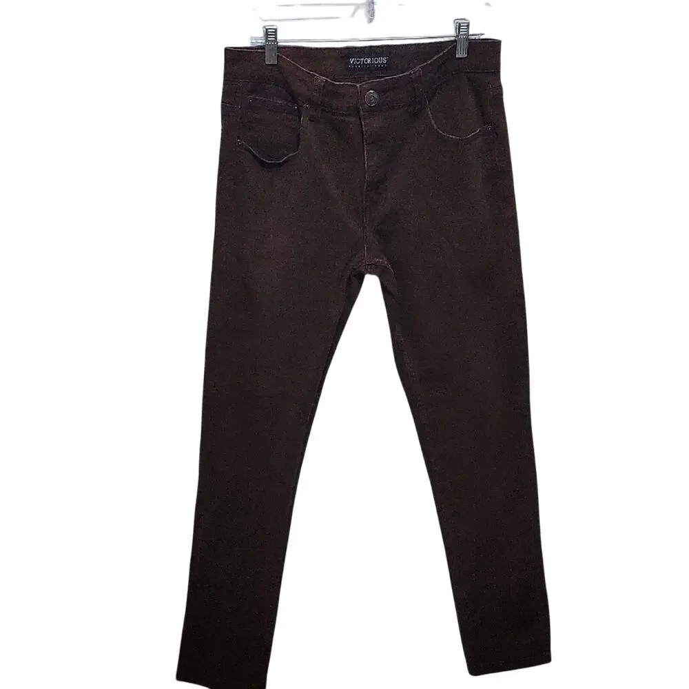 Victorious Chocolate Brown Skinny Jeans in Stretch Denim Mens 34x32, Bodycon